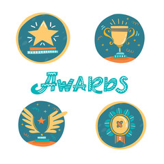 Trophy, medals, cups and awards icons set
