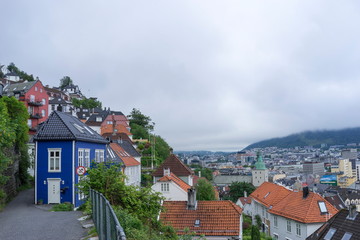 View of street and authentic houses of Bergen.