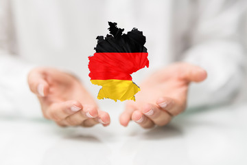 map of Germany. Wire frame 3D mesh polygonal network line, design.