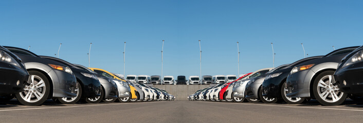 Cars in a rows. Used car sales	