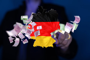 map of Germany. Wire frame 3D mesh polygonal network line, design.