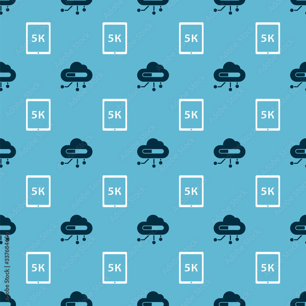 Poster set internet of things and tablet with text 5k on seamless pattern. vector