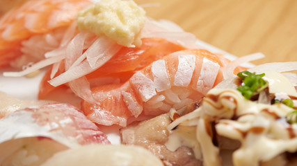Assorted sushi set on plate