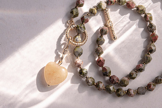 Sand aventurine necklace from stones of unakite