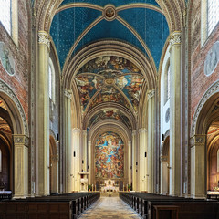 Fototapeta na wymiar Munich, Germany. Interior of Ludwigskirche (Catholic Parish and University Church St. Louis). The church was built in 1829-1844 by the German architect Friedrich von Gartner.