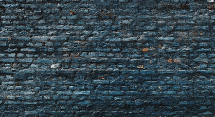 Dark blue brick wall texture, grungy background