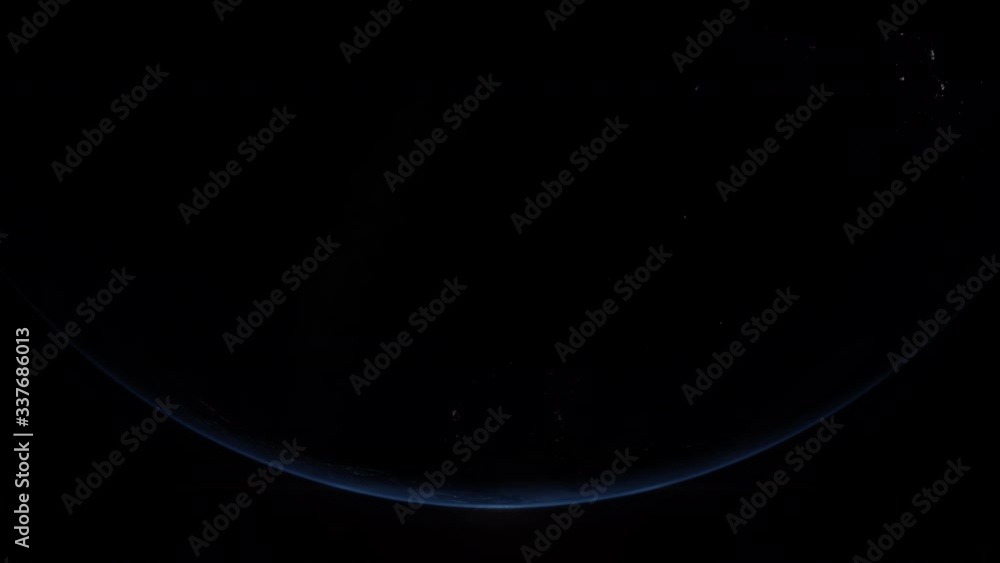 Poster a cinematic rendering of planet earth rise rotation moving from night side to the illuminated daylig