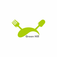 spoon fork green hill restaurant simple geometric symbol logo vector