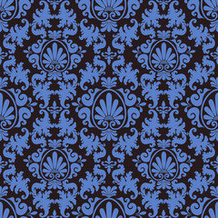 Damascus seamless background. Ancient ornament, Wallpaper, fabric or packaging, blue color in the vector. Indian, Turkish, Islamic motifs of the drawing