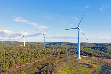 Aerial from wind turbines in the countryside from Portugal