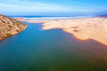 Aerial from Carapateira beach on the westcoast in Portugal