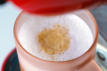 Cup of coffee close-up. making coffee in the morning
