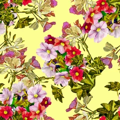 Foto op Plexiglas Petunia with geraniaflowers, seamless pattern. © Stefan Grau