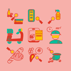Food background - food blogging, reading about food, searching for recipes or ordering food online.line design style.