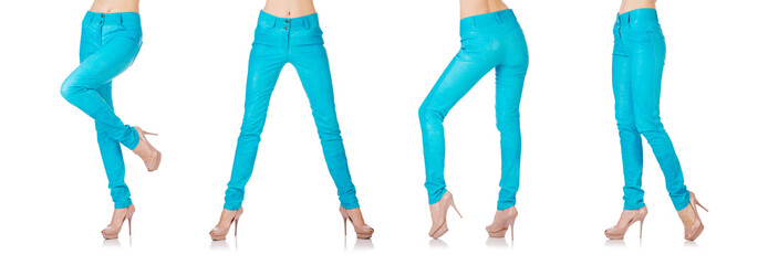 Woman legs in blue trousers