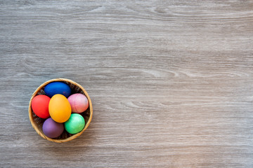 easter eggs on wooden background