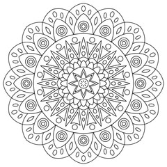 Circular pattern in form of mandala for Henna Mehndi or tattoo decoration. Decorative ornament in ethnic oriental style, vector illustration. Coloring book page.