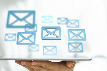 Hand with an email icon 3d
