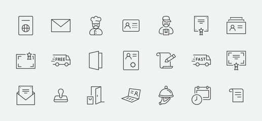 Set of Legal Documents Related Vector Line Icons. Contains such Icon as Visa, Contract, Declaration, License, Permission, Grant and more. Editable Stroke. 32x32 Pixels