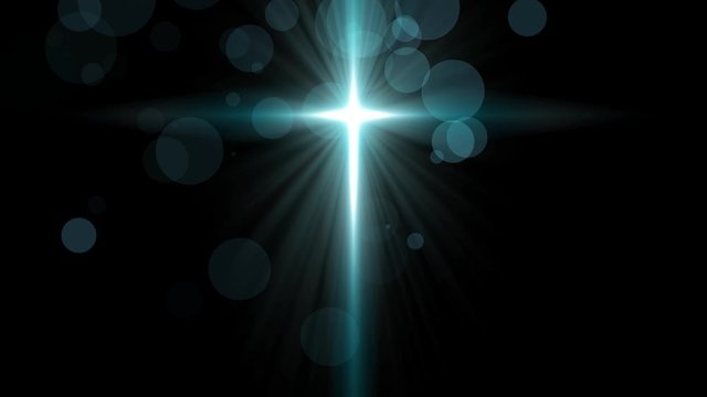 Divine Light Loop. Revelation light cros with rays and bokeh particles, seamless loop.