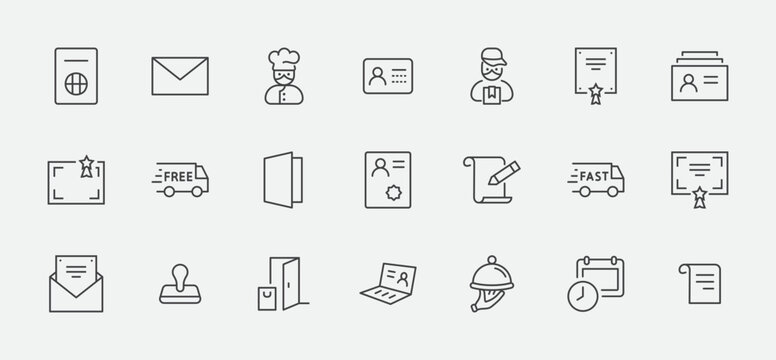 Set of Legal Documents Related Vector Line Icons. Contains such Icon as Visa, Contract, Declaration, License, Permission, Grant and more. Editable Stroke. 32x32 Pixels