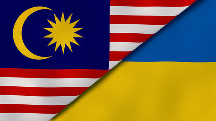 The flags of Malaysia and Ukraine. News, reportage, business background. 3d illustration