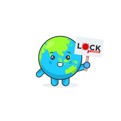 Cute Earth character says to lockdown