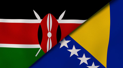 The flags of Kenya and Bosnia and Herzegovina. News, reportage, business background. 3d illustration