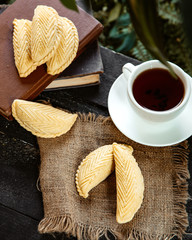 azeri shekerbura and a cup of fragrant tea