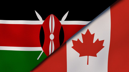 The flags of Kenya and Canada. News, reportage, business background. 3d illustration