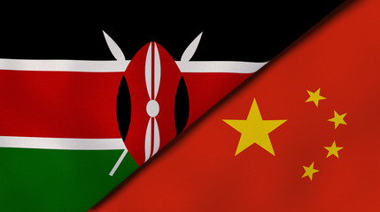 The flags of Kenya and China. News, reportage, business background. 3d illustration