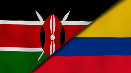 The flags of Kenya and Colombia. News, reportage, business background. 3d illustration
