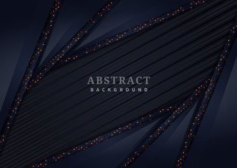 Naklejka premium Abstract dark blue geometric overlapping layer with glitter and glowing dots on dark blue background modern style.