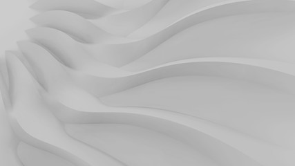 Modern abstract parametric three-dimensional background of a set of wavy white three-dimensional petals converging in a cent. 3D illustration