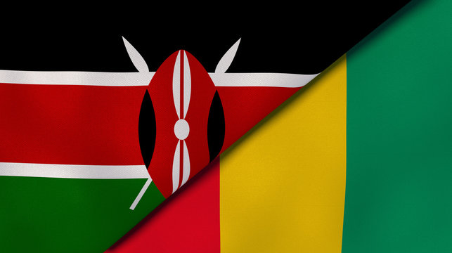 The flags of Kenya and Guinea. News, reportage, business background. 3d illustration