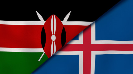 The flags of Kenya and Iceland. News, reportage, business background. 3d illustration