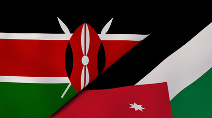 The flags of Kenya and Jordan. News, reportage, business background. 3d illustration