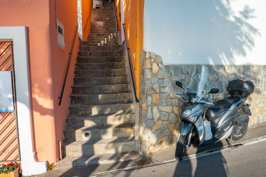 Narrow stairs and streets in the tourist village of Positano, Amalfi coast
