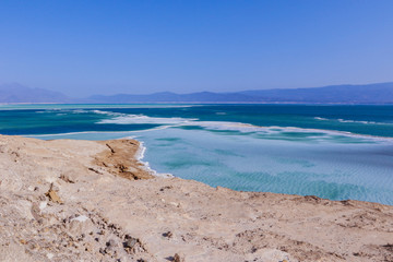 Amazing View to the Salty Surface of the Lake Assal, Djibouti