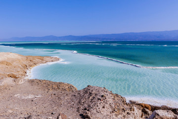Amazing View to the Salty Surface of the Lake Assal, Djibouti