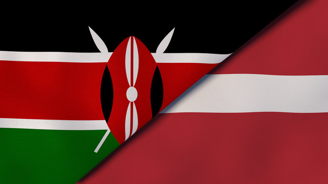 The flags of Kenya and Latvia. News, reportage, business background. 3d illustration