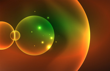 Neon shiny transparent glowing circles with light effects. Techno futuristic vector abstract background For Wallpaper, Banner, Background, Card, Book Illustration, landing page