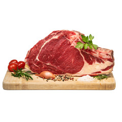Raw T Bone steak on wooden board prepared to Grill 