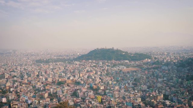 Panoramic View Of The Kathmandu City In Nepal With Cloudy Sky Above - Aerial Shot