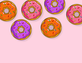 Cute donuts cartoon style pink background vector
