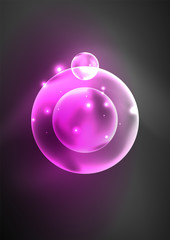Glowing neon shiny transparent bubbles, glass circles or bio cell concept. Techno futuristic vector abstract background For Wallpaper, Banner, Background, Card, Book Illustration, landing page