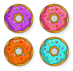 Cute donuts cartoon style yellow background vector set