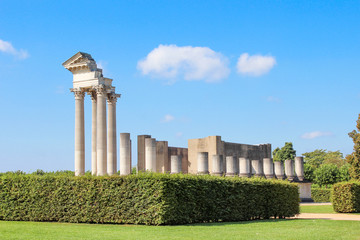 Plakat Reconstructed corner of the harbor temple (in german Hafentempel) Archaeological Park in Xanten North Rhine-Westphalia