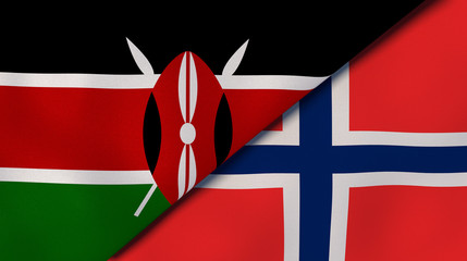 The flags of Kenya and Norway. News, reportage, business background. 3d illustration