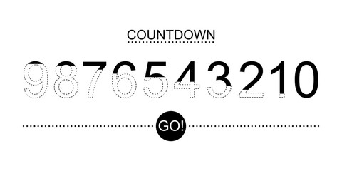 Countdown frame concept number 9, 8, 7, 6, 5, 4, 3, 2, 1, 0. Timer count down on white background. Vector illustration